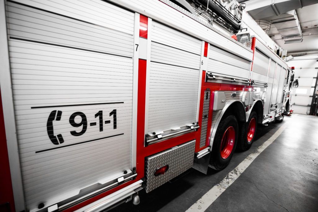 Fire engine inside the station.