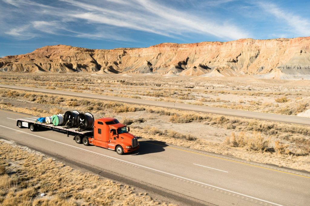 Semi truck on the open road.