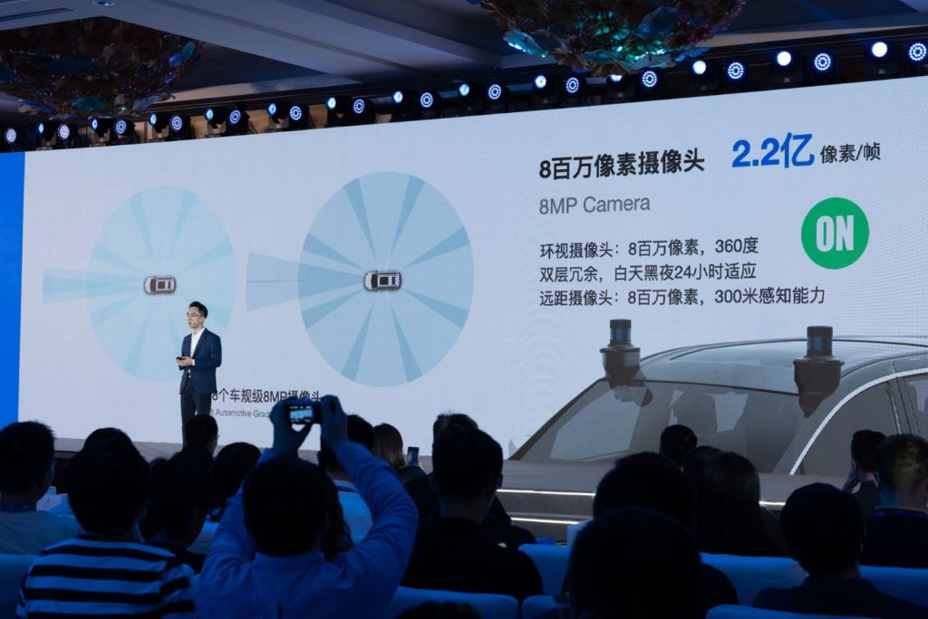 Dr. Jianxiong Xiao, AutoX founder and CEO, speaks during the launch of the Gen5 system at the Crowne Plaza Shanghai Anting.